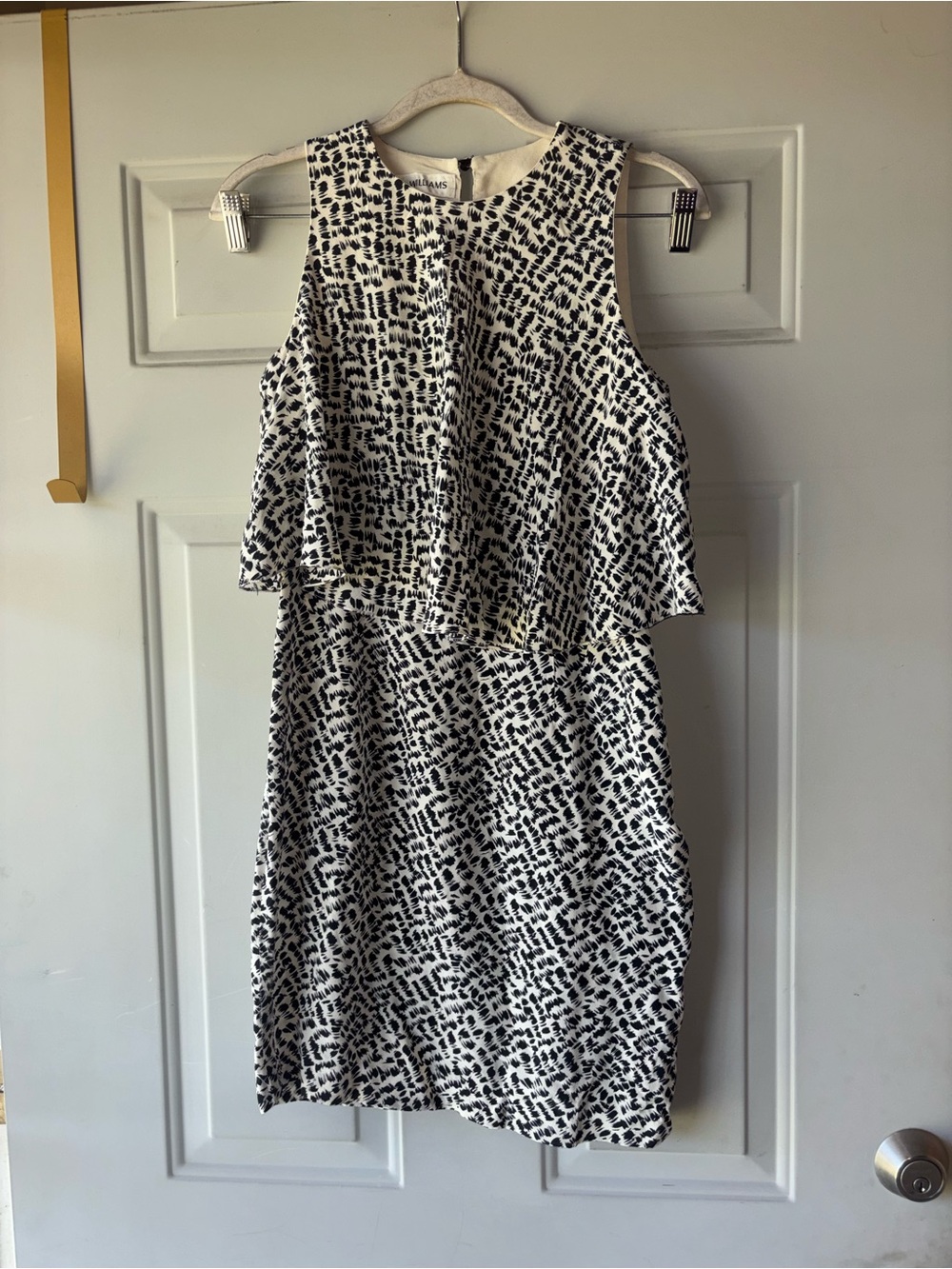 Lloyd Williams white/black silk tiered dress size S